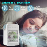NEW Retails $80, Portable Air Conditioner, 4 in 1 Evaporative Air Cooler with 600ml Water Tank, 2/4/6H Timer 2 Cool Mist & 4 Speeds, 7 Colors Light 120° Oscillation Mini Air Cooler Fan for Personal Space in Room, Office, Bedroom