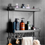 NEW Retails $88, Shower Caddy Bathroom Shelf 2 Tier Bathroom Shelf Wall Mounted with Towel Hooks, Bathroom Organizer Shelf, Floating Shelves Wall Mounted (Black) Shower Organizer