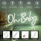 NEW Oh Baby White LED Neon Sign for Birthday Party, Baby Shower Decorations, Backdrop Room Decor, Aesthetic Living Room Decor, Nursery Bedroom, Gifts for Baby Kids Girls, Christmas Gift, 5v, 15.7"X7.9", White