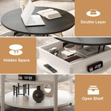 NEW Assembled, Retails $190, FABATO Round Lift Top Coffee Table with Storage and Hidden Compartment, 68cm Farmhouse Coffee Table for Living Room Reception Room, 2 Tier Small Round Coffee Table Circle Dining Table, White