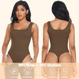 NEW TDIFFUN Womens 3 Piece Shapewear Bodysuit Tummy Control Thong Body Shaper Seamless Ribbed Square Neck Jumpsuit T-Back - Black, Ivory & Brown - Sz S