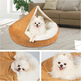 NEW Retails $45, MICOOYO Cozy Cave Dog Bed, Burrowing Dog Beds with Blanket Attached, Snug BeanBag Style Hooded Pet Cuddler Bed for Dogs and Cats, Small, Wheat