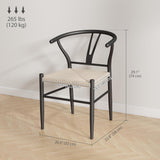 NEW Retails $190, HOMCOM Weave Dining Chairs Set of 2, Mid-Century Modern Metal Kitchen Chairs with Y-Shaped Backrest and Hemp Seat for Dining Room, Living Room, Bedroom, Black