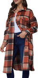 NEW Retails $49, Xaspee Womens Long Plaid Shacket Jacket Casual Fashion Lapel Button Down Long Sleeve Long Plaid Coat with Pockets, Red, Sz M