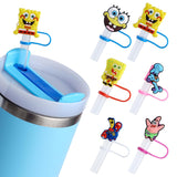 NEW Straw Cover Cap for Stanley Cup, 6Pcs Cute Spongebob Cartoon Straw Topper Compatible with 30&40 Oz Tumbler with Handle, Reusable Silicone Straw Tip Covers for Gifts(10mm)