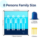 NEW Retails $43, OCOOPA Sandproof Beach Blanket Waterproof, Extra Large 8 Persons Family Size 10'X9.2', Comfortable Parachute Nylon, Cozy& Chic, Compact& Light, Reinforced Windproof, 4 Stakes&1 Travel Bag