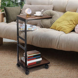 NEW Retails $70, Peohud C Shaped End Table, Sturdy Side Table with Rolling Wheels, Vintage Couch Table with Metal Frame for Sofa, Living Room, Bedroom, Small Space