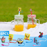 NEW Straw Cover Cap for Stanley Cup, 6Pcs Cute Spongebob Cartoon Straw Topper Compatible with 30&40 Oz Tumbler with Handle, Reusable Silicone Straw Tip Covers for Gifts(10mm)