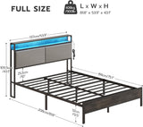 NEW IN BOX! Retails $240+ HOOBRO Full/Double Bed Frame with Storage Headboard, Upholstered Platform Bed, Bed Frame with Charging Station and LED Light, Headboard with Storage Shelves, USB Ports, Charcoal Grey