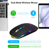 NEW LED Wireless Mouse, Slim Rechargeable Silent Bluetooth Mouse, Portable USB Optical 2.4G Wireless Bluetooth Two Mode Computer Mice with USB Receiver and Type C Adapter (Black)