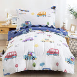 NEW DJY Cotton Toddler Bedding Set for Boys Girls, 4 Pieces Cars Reversible Bed Comforter Set, Includes Comforter, Flat Sheet, Fitted Sheet and Pillowcase, Retails $107