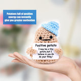 NEW Positive Potato, 3.27 Inch Funny Positive Potato Knitted Wool Potato Doll with Positive Cards Mini Potato Doll for Friends Party Decoration Encouragement (Blue Hat)