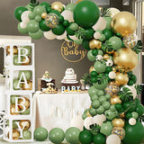 NEW Green Balloon Arch Garland Kit, Dark Green Sage Green Sand White Metallic Gold Balloons Gold Confetti Balloons for Wild One Party Jungle Baby Shower St Patricks Day Decorations