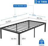 NEW VECELO 18" Twin Platform Tall Bed Frame, Heavy Duty Steel Slat/Easy Assembly Mattress Foundation/No Box Spring Needed, Retails $112