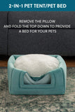 Lightly used Bedsure Pet Tent Cave Bed for Cats/Small Dogs - 15x15x15 inches 2-in-1 Cat Tent/Kitten Bed/Cat Hut with Removable Washable Cushioned Pillow - Microfiber Indoor Outdoor Pet Beds, Washed Blue