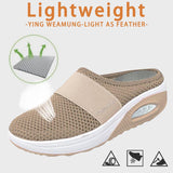 NEW Women's Breathable Mesh Slip on Slides, Garden Shoes Soft Rubber Arch Support Comfortable Casual Walking Wedge Shoes (Khaki, Sz 8.5)