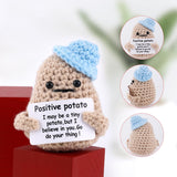 NEW Positive Potato, 3.27 Inch Funny Positive Potato Knitted Wool Potato Doll with Positive Cards Mini Potato Doll for Friends Party Decoration Encouragement (Blue Hat)
