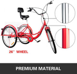 NEW, Fully Assembled, VEVOR Tricycle Adult 26’’ 7-Speed 3 Wheel Bikes for Adults Three Wheel Bike for Adults Adult Trike Adult Folding Tricycle Foldable Adult Tricycle 3 Wheel Bike Trike for Adults, Retails $402