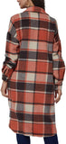 NEW Retails $49, Xaspee Womens Long Plaid Shacket Jacket Casual Fashion Lapel Button Down Long Sleeve Long Plaid Coat with Pockets, Red, Sz M