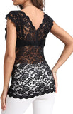 NEW LYANER Women's Floral Lace Scallop V Neck Sleeveless Sheer Sexy Tank Top Blouse, Black, Sz XL/L