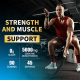 NEW Creatine Monohydrate Gummies 5000mg for Men & Women, Creatine Monohydrate Chews for Muscle Strengthening, (180 Count)-Blueberry