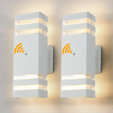 NEW Retails $70, Dusk to Dawn Outdoor Wall Lights 2 Pack, White Up and Down Exterior Wall Light Fixture Outdoor Lights for House Hallway Garage Entryway, 13.5 Inches Tall