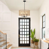 NEW Retails $155, Farmhouse Rattan Chandelier 5 Light Rustic Hand Woven Large Boho Chandeliers for Dining Room Light Fixtures Ceiling Hanging 19" Wicker Drum Pendant Lighting for Kitchen Island Living Room FoyerHallway
