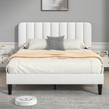 NEW In Box Retails $230 VECELO Queen Size Upholstered Bed Frame with Adjustable Headboard, Velvet Platform Bedframe Mattress Foundation, Strong Wood Slat Support, No Box Spring Needed, White