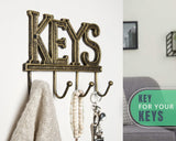 NEW Key Holder - Keys - Wall Mounted Key Hook - Rustic Western Cast Iron Key Hanger - Decorative Key Organizer Rack with 4 Hooks - with Screws and Anchors - 6x8 inches - by Comfify