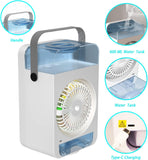 NEW Retails $80, Portable Air Conditioner, 4 in 1 Evaporative Air Cooler with 600ml Water Tank, 2/4/6H Timer 2 Cool Mist & 4 Speeds, 7 Colors Light 120° Oscillation Mini Air Cooler Fan for Personal Space in Room, Office, Bedroom