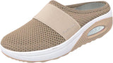NEW Women's Breathable Mesh Slip on Slides, Garden Shoes Soft Rubber Arch Support Comfortable Casual Walking Wedge Shoes (Khaki, Sz 8.5)
