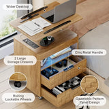 NEW Assembled Multi-purpose Smart Modern Nightstand End Table with LED & Adjustable Height, 2-Drawer Rolling with swivel top, Charging Station, Wood