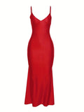 NEW Backless Spaghetti Strap Dress, Sexy V Neck Solid Bodycon Party Club Dress, Women's Clothing - Sz M - Retails $58+