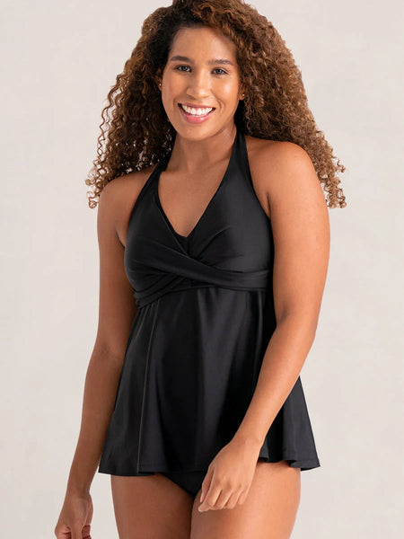 NEW Two Piece Black Halter Tankini Swimsuit, Sz M