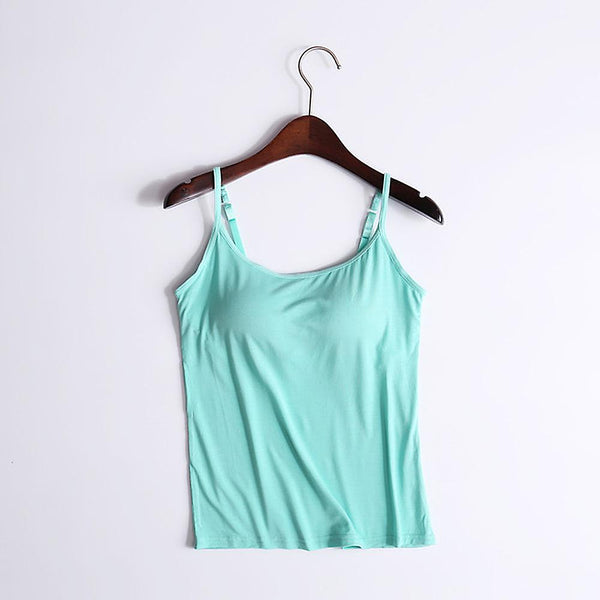NEW Women's Camisole Top with Built in Bra Padded Slim Fit Tank Top, Green, Fits like a Large