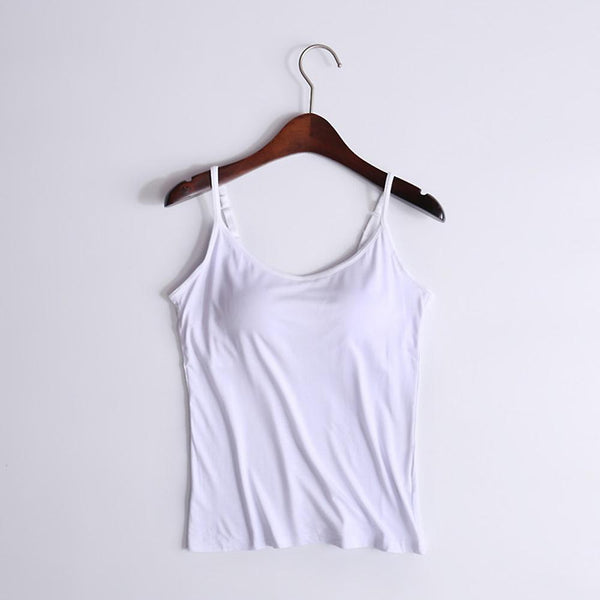 NEW Women's Camisole Top with Built in Bra Padded Slim Fit Tank Top, White, Fits Like a Large