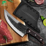 NEW FULLHI High Carbon Steel Forged Butcher Knives for Meat Cutting Full Tang Chef Knife for Outdoor Cooking, Camping includes Sheath