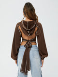 NEW Retails $114, Micas Topstitching Cut Out Backless Hoodie in Mocha, Sz M