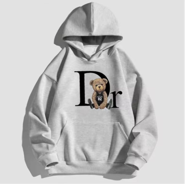 NEW Unisex Bear Letter Print Hoodie Casual Pullover Natalícia Fashion Streetwear Solto Skate Monochromatic Novo Outono 386, Grey, Sz M