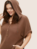 NEW Bloomchic Solid Hooded Drawstring Dolman Sleeve T-shirt, Dark Brown, PLUS Sz 28