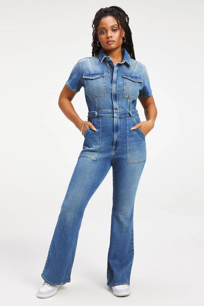 NEW Women's Good Wear Club Denim Jumpsuit With Stretch, Sz L