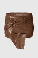 NEW MIcas Aubrie Cross Asymmetric Soft Faux Leather Skirt, Coffee, Sz L, Retails $84