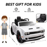 New Assembled, Track 7 Kids Ride on Car, Licensed Dodge Challenger SRT 12V Electric Car for Kids Age 3+, Remote Control, Music, White NOTE: small crack in front right fender shown in pics, was store display!