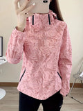 NEW Leaf Print Outdoor Jacket With Removable Hood, Women's Windproof & Rainproof Jacket, Women's Outdoor Clothing, Pink, Fits Sz M, Retails $149+