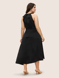 NEW Women's Bloomchic Solid Asymmetrical Neck Split Hem Dress Black, Satin Like Material, Sz 12