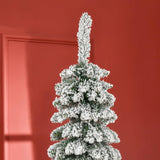 NEW Retails $90, HOMCOM 7 FT Snow-Flocked Artificial Christmas Tree, Slim Pencil Xmas Tree with Realistic Branches, Metal Base, Green