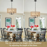 NEW Retails $155, Farmhouse Rattan Chandelier 5 Light Rustic Hand Woven Large Boho Chandeliers for Dining Room Light Fixtures Ceiling Hanging 19" Wicker Drum Pendant Lighting for Kitchen Island Living Room FoyerHallway
