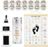 NEW Beautifully Illustrated Complete Baby Keepsake for Recording Every Moment of Baby Growth, Baby Room Decor Poster My First Times, Baby Milestone Cards, Date Stamp, Baby Inkless Footprint Kit