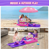 NEW Indoor/Outdoor Sensory Sandbox with Lid, Dirt Digger Excavator Sand Box with Cover, Kids Sand Pit with Construction Toys/Umbrella/Beach Toys for Toddler 3-5, Purple, Damaged Box, Contents Are Perfect