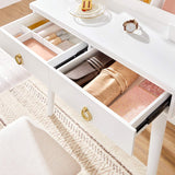 NEW IN BOX Retails $150US+ VASAGLE White Makeup Vanity Set, Makeup Dressing Table Set with Mirror, 10 Light Bulbs, 3-Slot Removable Organizer, 4 Drawers, Cushioned Stool, Mid-Century Modern Style